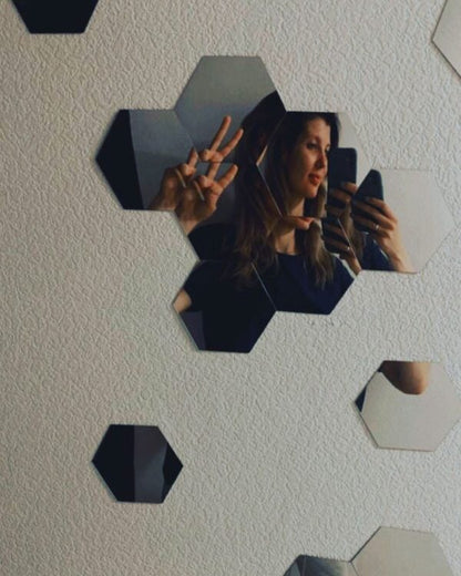 Hexagon Shape Acrylic Mirror Wall Stickers (12 Pc Set) My Store 